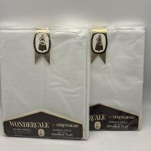 2-NOS Vintage Springmaid Wondercale White Double Flat Sheet No Iron  Percale USA